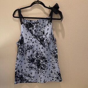 Daisy Fuentes Light Blue & Black Floral Tie-Shoulder Cami